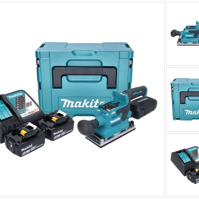 Makita DBO 382 RTJ akumulatorowa szlifierka oscylacyjna 18 V 93 x 185 mm bezszczotkowa + 2x akumulator 5,0 Ah + ładowarka + Makpac