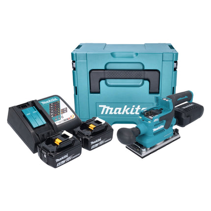 Makita DBO 382 RTJ akumulatorowa szlifierka oscylacyjna 18 V 93 x 185 mm bezszczotkowa + 2x akumulator 5,0 Ah + ładowarka + Makpac