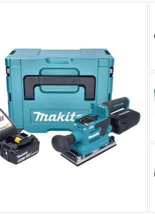 Makita DBO 382 RG1J Ponceuse vibrante sans fil 18 V 93 x 185 mm Brushless + 1x batterie 6,0 Ah + chargeur + Makpac