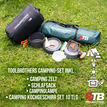 Toolbrothers zestaw kempingowy dla 2-4 osób namiot hydrauliczny namiot pop-up + sprzęt kempingowy 13 szt.