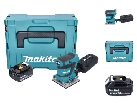 Lijadora orbital a batería Makita DBO 484 F1J 18 V 112 x 102 mm + 1x batería 3,0 Ah + Makpac - sin cargador