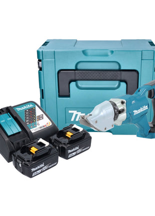 Makita DJS 200 RTJ akumulatorowe nożyce do blachy 18 V 2,0 mm bezszczotkowe + 2x akumulator 5,0 Ah + ładowarka + Makpac