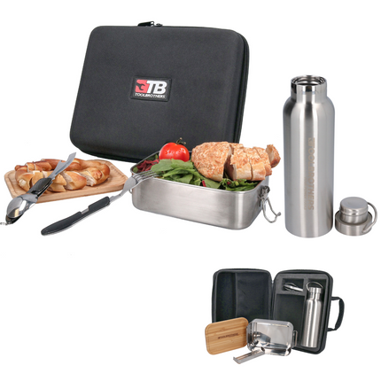 Toolbrothers Fan Lunch Pack in Hardcase Carry Bag Wodoodporna torba na lunch z pojemnikiem ze stali nierdzewnej i bambusową pokrywką 1200 ml + butelka ze stali nierdzewnej 600 ml + wielofunkcyjne sztućce 4 w 1