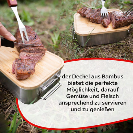 Toolbrothers Fan Lunch Pack in Hardcase Carry Bag Wodoodporna torba na lunch z pojemnikiem ze stali nierdzewnej i bambusową pokrywką 1200 ml + butelka ze stali nierdzewnej 600 ml + wielofunkcyjne sztućce 4 w 1