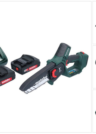 Metabo MS 18 LTX 15 Trononneuse sans fil 18 V 15 cm 5 m/s + 2x accu 2,0 Ah + chargeur