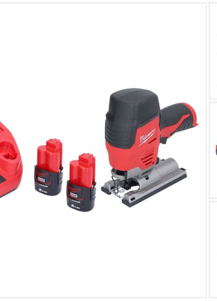 Milwaukee M12 JS-202 Scie sauteuse sans fil 12 V + 2x batterie 2,0 Ah + chargeur