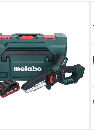 Metabo MS 18 LTX 15 Trononneuse sans fil 18 V 15 cm 5 m/s + 2x accu 4,0 Ah + chargeur + metaBOX