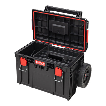 Qbrick System PRIME Wózek sztaplowany 590 x 425 x 660 mm 37 l IP66 100 kg udźwigu z podwójnym teleskopowym uchwytem aluminiowym