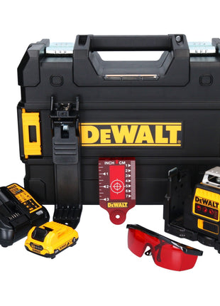 DeWalt DCE 089 D1R Akku Multilinienlaser 12 V 3x 360° rot + 1x Akku 2,0 Ah + Ladegerät + TSTAK