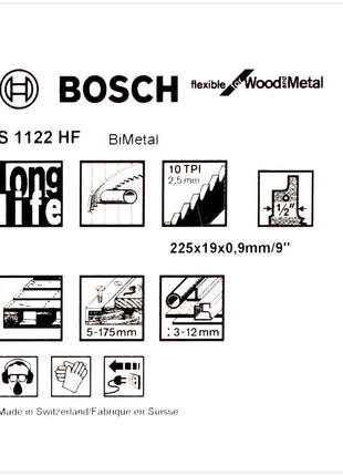 Bosch 5 Säbelsägeblätter 225 mm Flexible for Wood and Metal S 1122 HF / S1122HF ( 2608656021 ) - Toolbrothers