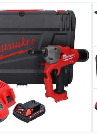 Milwaukee M18 ONEFPRT-201X remachadora ciega a batería 18 V 20 kN sin escobillas + 1x batería 2.0 Ah + cargador + caja HD