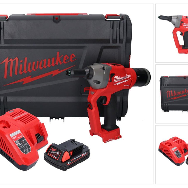 Milwaukee M18 ONEFPRT-201X Akku Blindnietgerät 18 V 20 kN Brushless + 1x Akku 2,0 Ah + Ladegerät + HD Box
