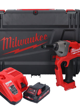 Riveteuse aveugle sur batterie Milwaukee M18 ONEFPRT-301X 18 V 20 kN sans balais + 1x batterie 3,0 Ah + chargeur + boîtier HD