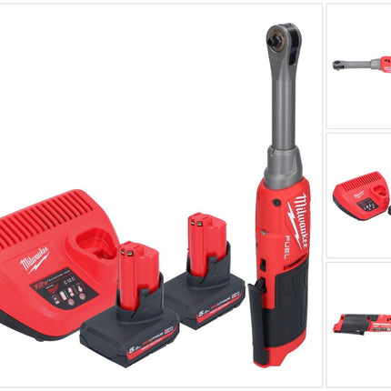 Milwaukee M12 FHIR14LR-502 akumulatorowa grzechotka szybkomocująca 12 V 47 Nm 1/4" bezszczotkowa + 2x akumulator 5,0 Ah + ładowarka