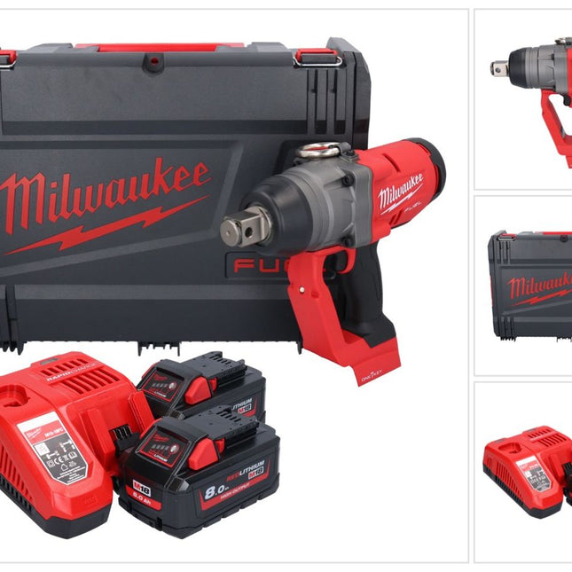 Milwaukee M18 ONEFHIWF1-802X akumulatorowy klucz udarowy 18 V 2033 Nm 1″ bezszczotkowy ( 4933459733 ) + 2x akumulator 8,0 Ah + ładowarka + pudełko HD
