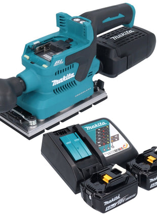 Makita DBO 381 RTU Akku Schwingschleifer 18 V 93 x 185 mm Brushless + 2x Akku 5,0 Ah + Ladegerät