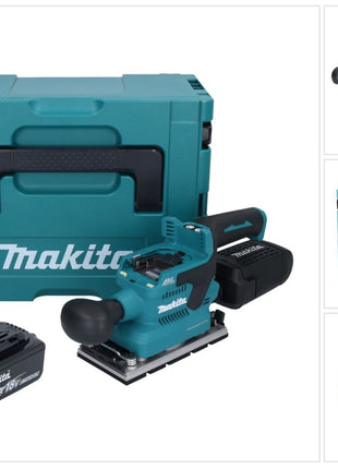 Makita DBO 381 T1JU Akku Schwingschleifer 18 V 93 x 185 mm Brushless + 1x Akku 5,0 Ah + Makpac - ohne Ladegerät