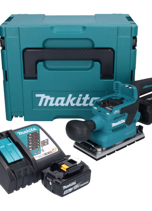 Makita DBO 381 RT1JU Akku Schwingschleifer 18 V 93 x 185 mm Brushless + 1x Akku 5,0 Ah + Ladegerät + Makpac