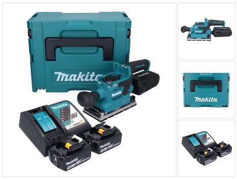 Makita DBO 381 RTJU Akku Schwingschleifer 18 V 93 x 185 mm Brushless + 2x Akku 5,0 Ah + Ladegerät + Makpac