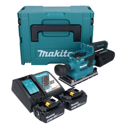 Makita DBO 381 RTJU Akumulatorowa szlifierka oscylacyjna 18 V 93 x 185 mm bezszczotkowa + 2x akumulator 5,0 Ah + ładowarka + Makpac
