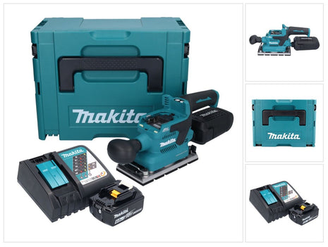 Makita DBO 381 RG1JU Akku Schwingschleifer 18 V 93 x 185 mm Brushless + 1x Akku 6,0 Ah + Ladegerät + Makpac