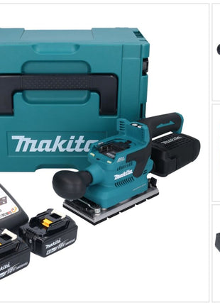 Makita DBO 381 RGJU Akku Schwingschleifer 18 V 93 x 185 mm Brushless + 2x Akku 6,0 Ah + Ladegerät + Makpac