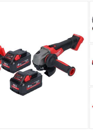 Milwaukee M18 FSAG125X-802 Akumulatorowa szlifierka kątowa 18 V 125 mm bezszczotkowa + 2x akumulator 8,0 Ah + ładowarka