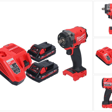 Milwaukee M18 FIW2F12-302 Akumulatorowy klucz udarowy 18 V 339 Nm 1/2" bezszczotkowy + 2x akumulator 3,0 Ah + ładowarka