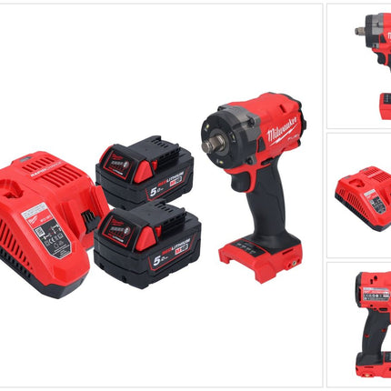 Milwaukee M18 FIW2F12-502 Akumulatorowy klucz udarowy 18 V 339 Nm 1/2" bezszczotkowy + 2x akumulator 5,0 Ah + ładowarka