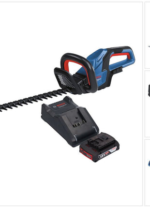 Bosch GHE 18V-60 Professional Akku Heckenschere 18 V 60 cm Brushless + 1x Akku 2,0 Ah + Ladegerät