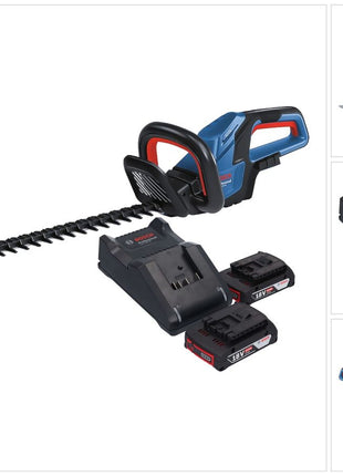 Bosch GHE 18V-60 Professional Akku Heckenschere 18 V 60 cm Brushless + 2x Akku 2,0 Ah + Ladegerät