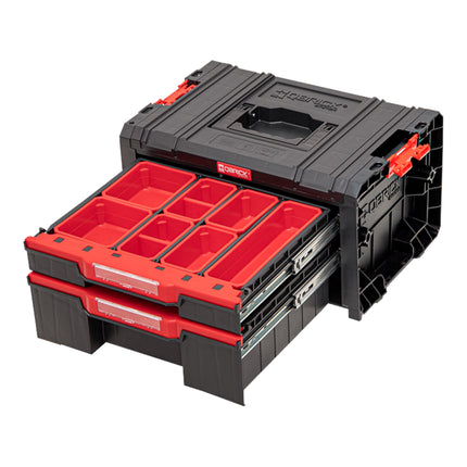 Qbrick System PRO Drawer 2 Toolbox 2.0 Expert z możliwością sztaplowania 450 x 310 x 244 mm 4,5 l 9,5 l IP54 z dwiema szufladami 10 wkładów i 6 przegródek