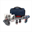 Bosch GSR 10,8-2-Li Professional Akku Bohrschrauber mit 2 x Akku 2,0 Ah, Ladegerät und 39 tlg. Zubehör in Tasche - Toolbrothers