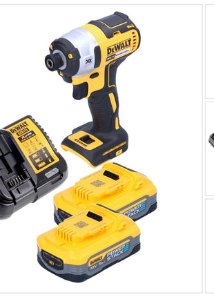 DeWalt DCF 887 H2 Akku Schlagschrauber 18 V 205 Nm 1/4" Brushless + 2x Akku Powerstack 5,0 Ah + Ladegerät