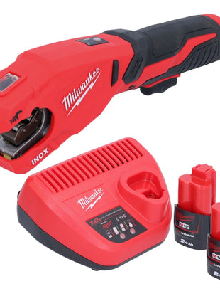 Milwaukee M12 PCSS-202 Akku Edelstahl Rohrabschneider 12 V 12 - 28 mm + 2x Akku 2,0 Ah + Ladegerät