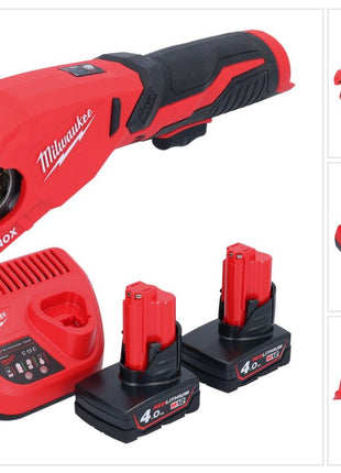 Milwaukee M12 PCSS-402 Akku Edelstahl Rohrabschneider 12 V 12 - 28 mm + 2x Akku 4,0 Ah + Ladegerät