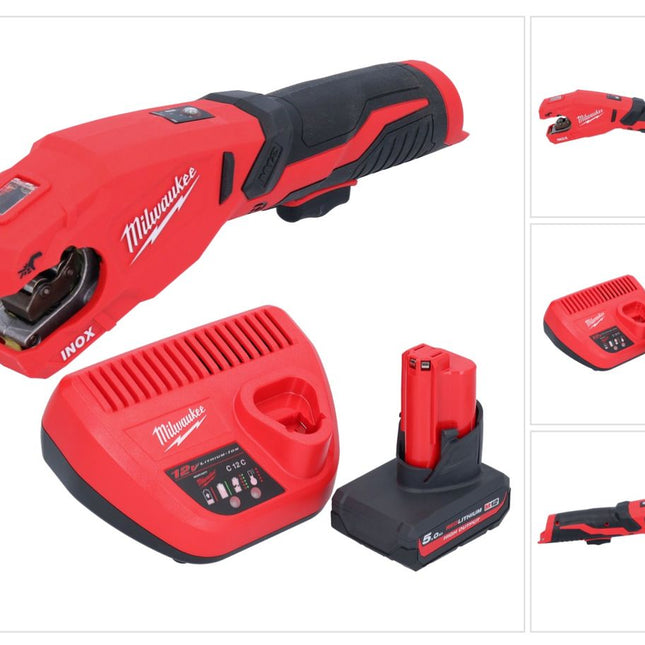 Milwaukee M12 PCSS-501 akumulatorowy obcinak do rur ze stali nierdzewnej 12 V 12 - 28 mm + 1x akumulator 5,0 Ah + ładowarka