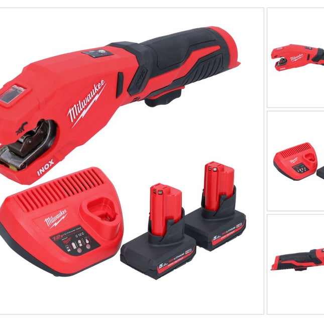 Milwaukee M12 PCSS-502 akumulatorowy obcinak do rur ze stali nierdzewnej 12 V 12 - 28 mm + 2x akumulator 5,0 Ah + ładowarka