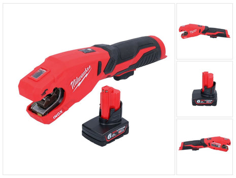 Milwaukee M12 PCSS-601 cortatubos de acero inoxidable a batería 12 V 12 - 28 mm + 1x batería 6,0 Ah - sin cargador