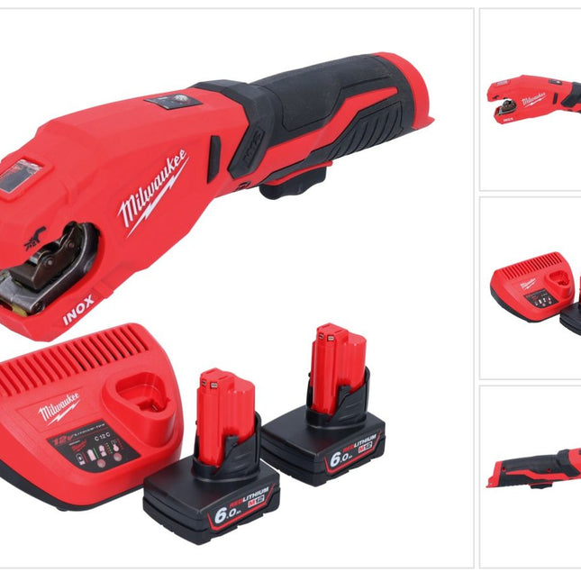 Milwaukee M12 PCSS-602 Akku Edelstahl Rohrabschneider 12 V 12 - 28 mm + 2x Akku 6,0 Ah + Ladegerät