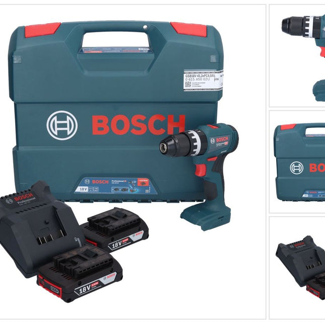 Bosch GSB 18V-45 Profesjonalna akumulatorowa wiertarko-wkrętarka udarowa 18 V 45 Nm ( 06019K3302 ) Bezszczotkowa + 2x akumulator 2,0 Ah + ładowarka + walizka L