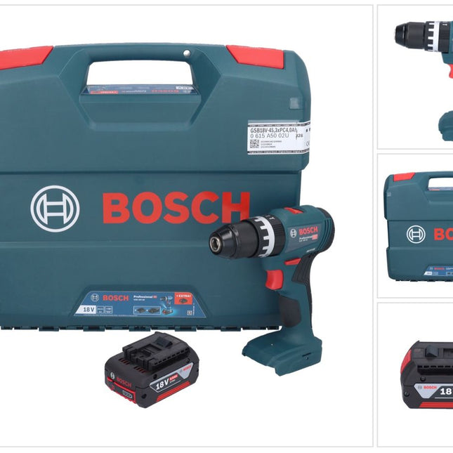 Bosch GSB 18V-45 Profesjonalna akumulatorowa wiertarko-wkrętarka udarowa 18 V 45 Nm bezszczotkowa + 1x akumulator 4,0 Ah + walizka L - bez ładowarki