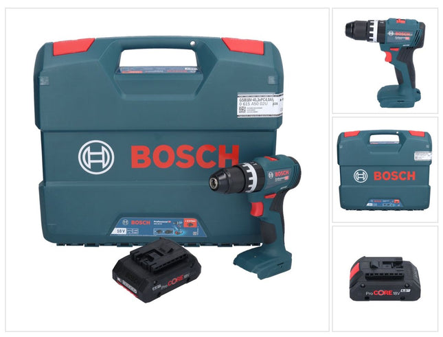 Bosch GSB 18V-45 Profesjonalna akumulatorowa wiertarko-wkrętarka udarowa 18 V 45 Nm bezszczotkowa + 1x akumulator ProCORE 4,0 Ah + walizka L - bez ładowarki