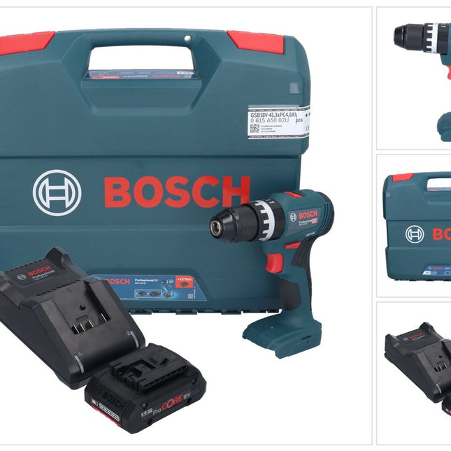 Bosch GSB 18V-45 Profesjonalna akumulatorowa wiertarko-wkrętarka udarowa 18 V 45 Nm bezszczotkowa + 1x akumulator ProCORE 4,0 Ah + ładowarka + walizka L