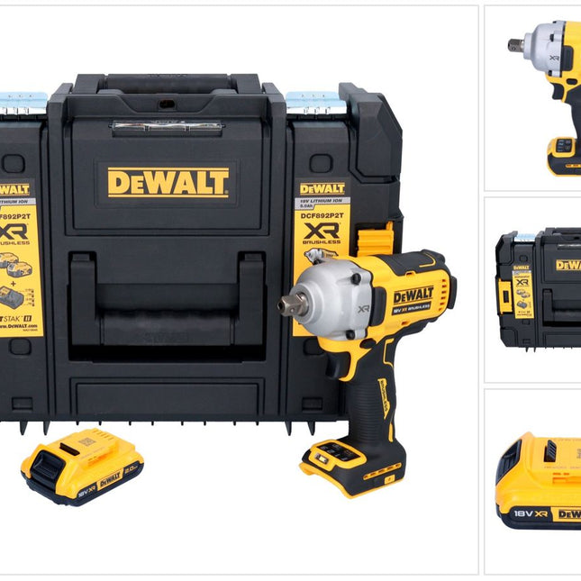 Akumulatorowy klucz udarowy DeWalt DCF 892 NT 18 V 813 Nm 1/2" bezszczotkowy + 1x akumulator 2,0 Ah + TSTAK - bez ładowarki