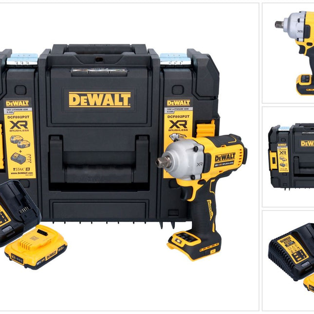 DeWalt DCF 892 D1T akumulatorowy klucz udarowy 18 V 813 Nm 1/2" bezszczotkowy + 1x akumulator 2,0 Ah + ładowarka + TSTAK