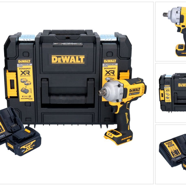 DeWalt DCF 892 M1T akumulatorowy klucz udarowy 18 V 813 Nm 1/2" bezszczotkowy + 1x akumulator 4,0 Ah + ładowarka + TSTAK