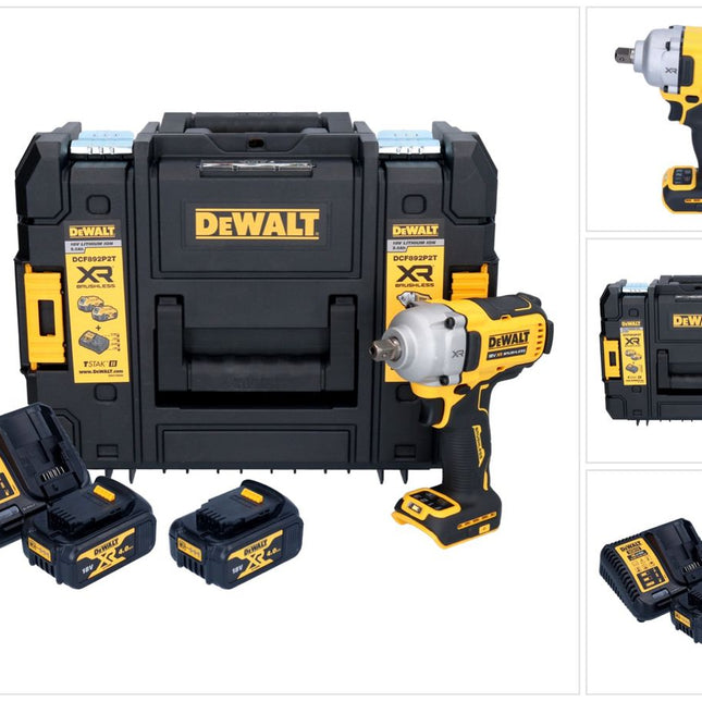 Akumulatorowy klucz udarowy DeWalt DCF 892 M2T 18 V 813 Nm 1/2" bezszczotkowy + 2x akumulator 4,0 Ah + ładowarka + TSTAK