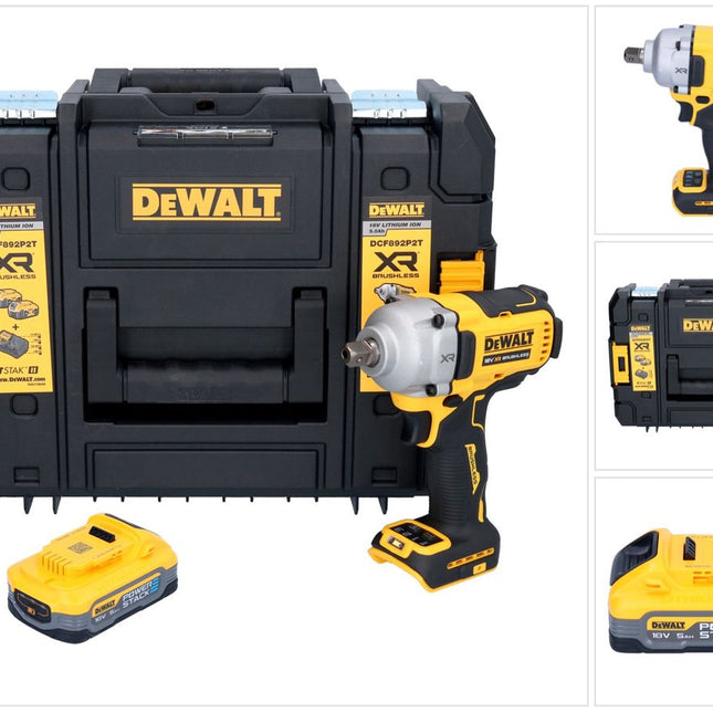 DeWalt DCF 892 NT akumulatorowy klucz udarowy 18 V 813 Nm 1/2" bezszczotkowy + 1x akumulator Powerstack 5,0 Ah + TSTAK - bez ładowarki