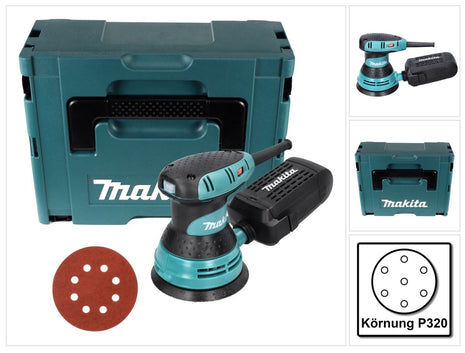 Lijadora excéntrica Makita BO 5031 300 vatios 125 mm + 50x papel de lija K320 + Makpac